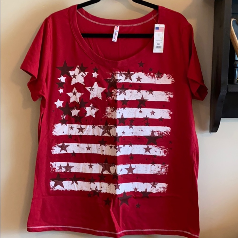 Red Americana T-Shirt with Stars and Stripes